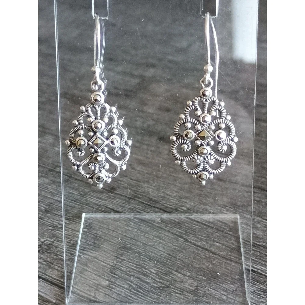 Silver Craft Limited SLC Filagree Marqusite  Sterling Silver Vintage Earrings